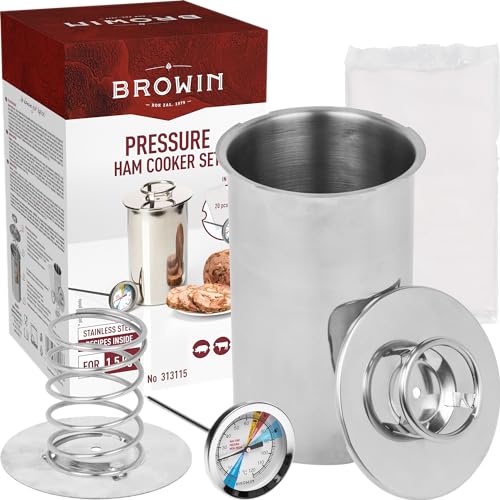 BROWIN Stainless Steel Ham Cooker 313115 | Press for Making Healthy Homemade Meats | Pressure Cooker with Thermometer