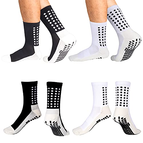 JOELELI 2 Pairs Non Slip Socks Anti Slip Football Grip Unisex Athletic Breathable Sports Soccer Basketball Socks with Rubber Dots for Hiking Running,