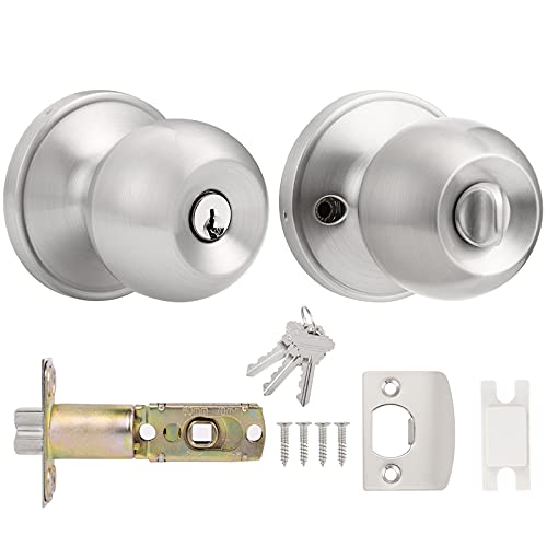 Probrico Stainless Steel Round Exterior Door Locks Set Door Konb Entrance Key Locker Satin Nickel